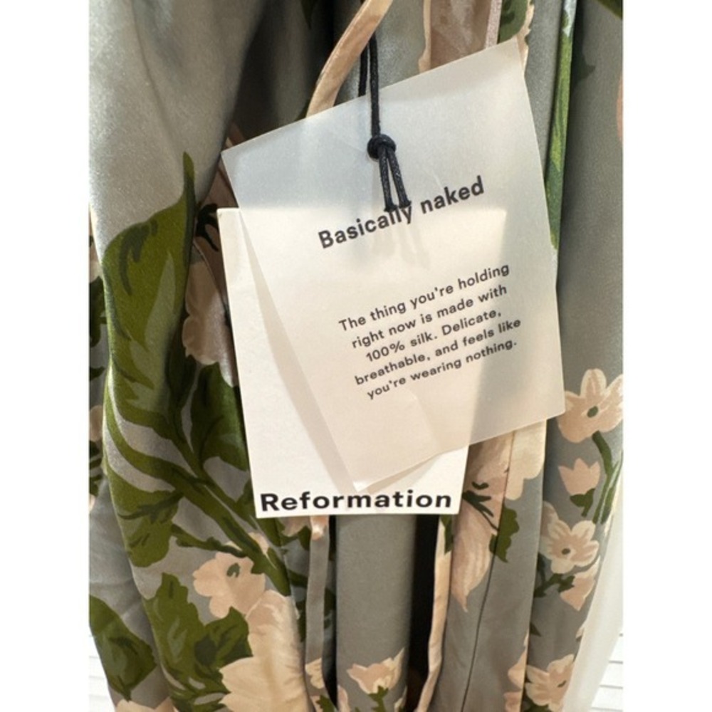 Reformation Anaiis Silk Dress in Tarragon Green White Floral Maxi New w/Tags - Picture 9 of 10